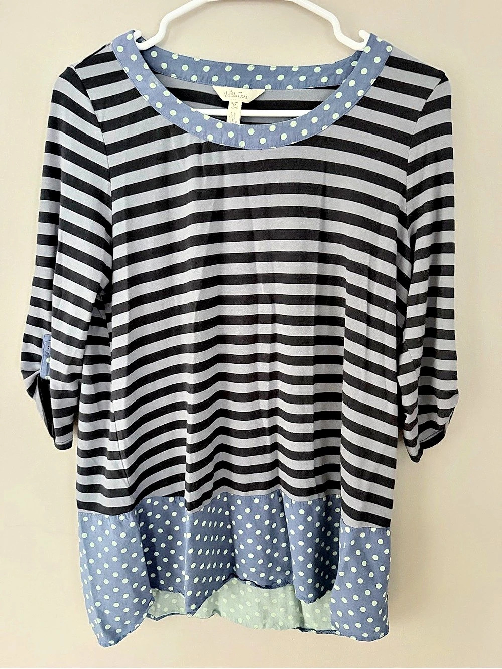 Matilda Jane Polka Dot Striped Tunic in Blue & Gray Like New